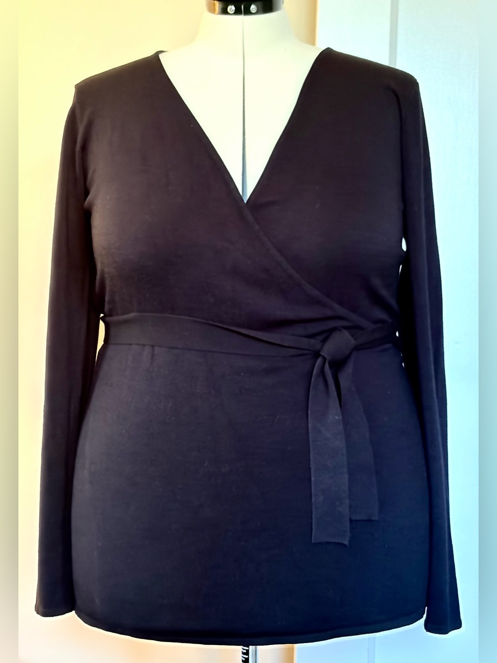 Women's Black Wrap-Style Long Sleeve Top